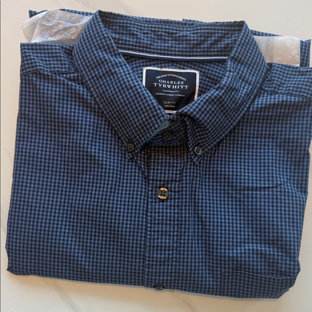 Charles Tyrwhitt Navy Checkered Casual Shirt